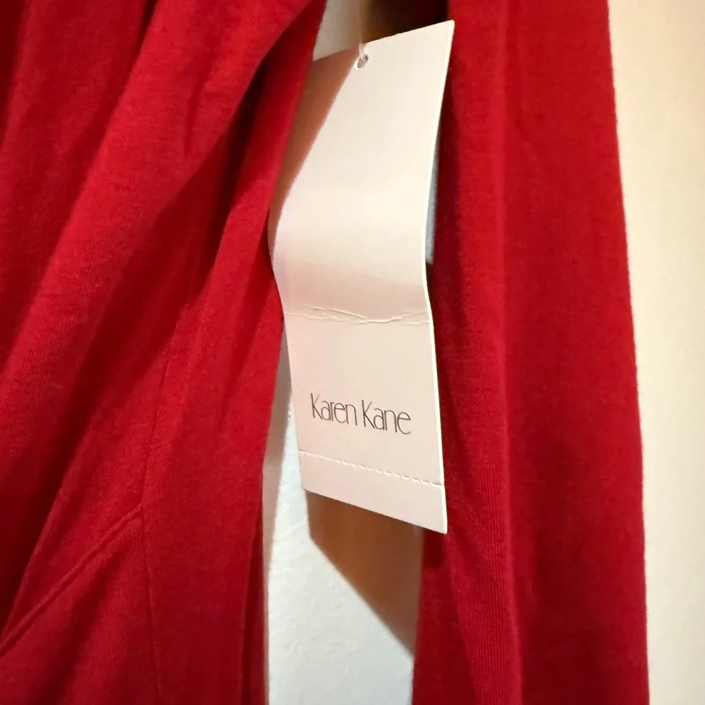 Karen Kane Red Ruched Wrap Dress 3/4 Sleeve - Picture 3 of 7